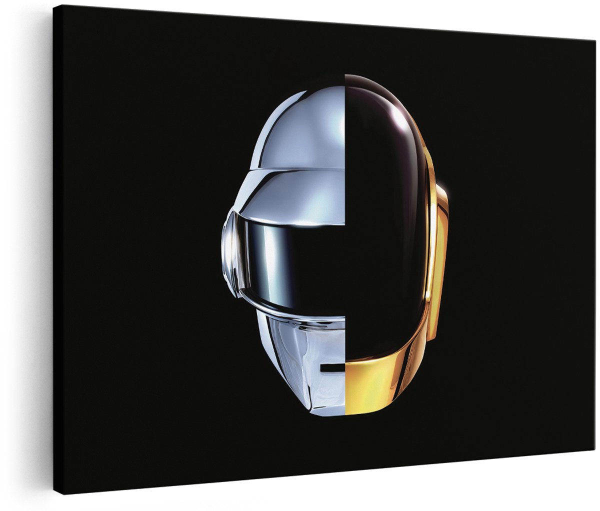 Artaza Canvas Schilderij Daft Punk - 180x120 cm - Groot - Wanddecoratie Muziek - Muurdecoratie Goud - Schilderijen Op Canvas Zwart Goud