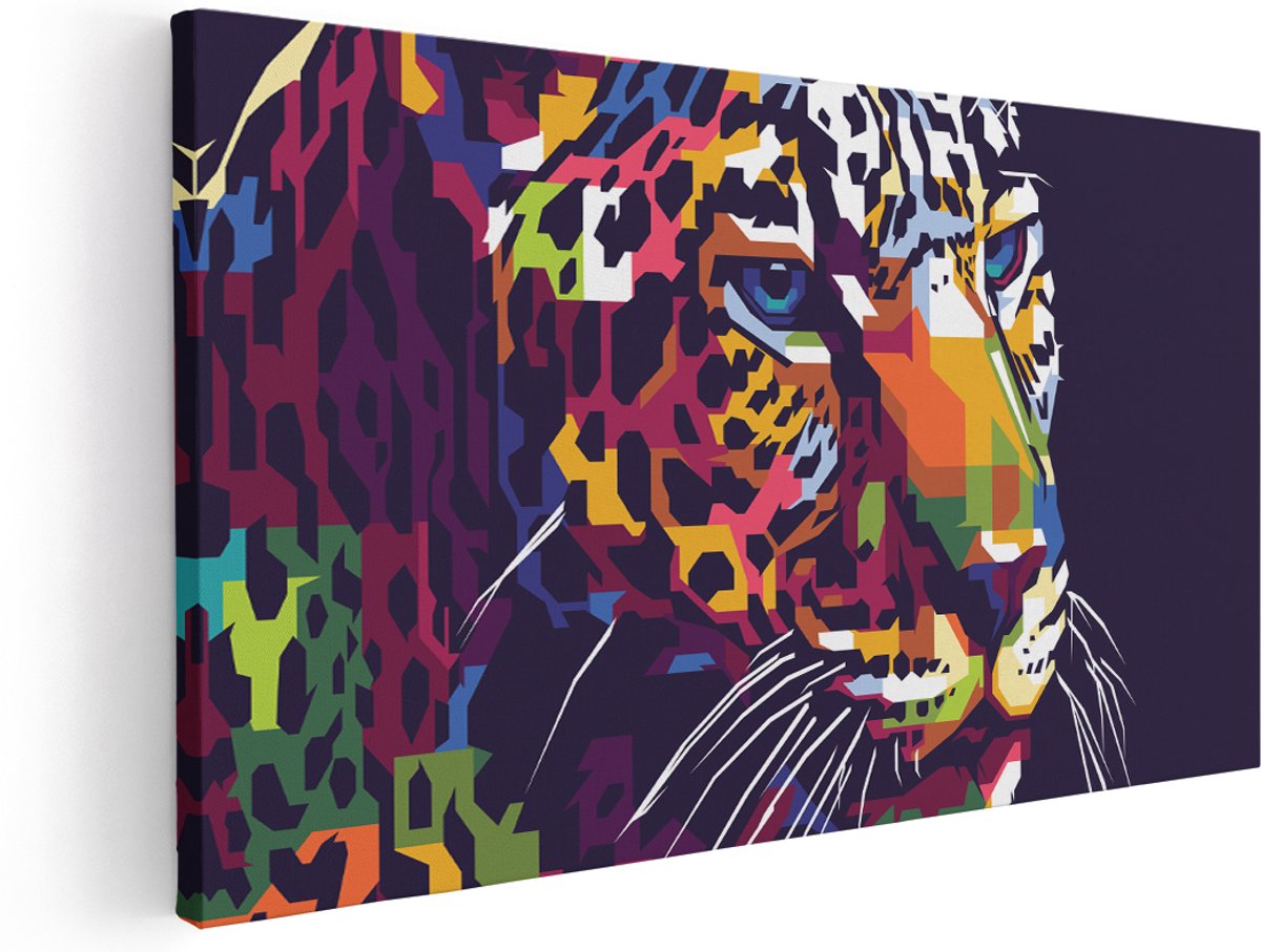 Artaza Canvas Schilderij Kleurrijke Luipaard - Abstract - 180x90 cm - Groot - Wanddecoratie Woonkamer - Schilderijen - Muurdecoratie