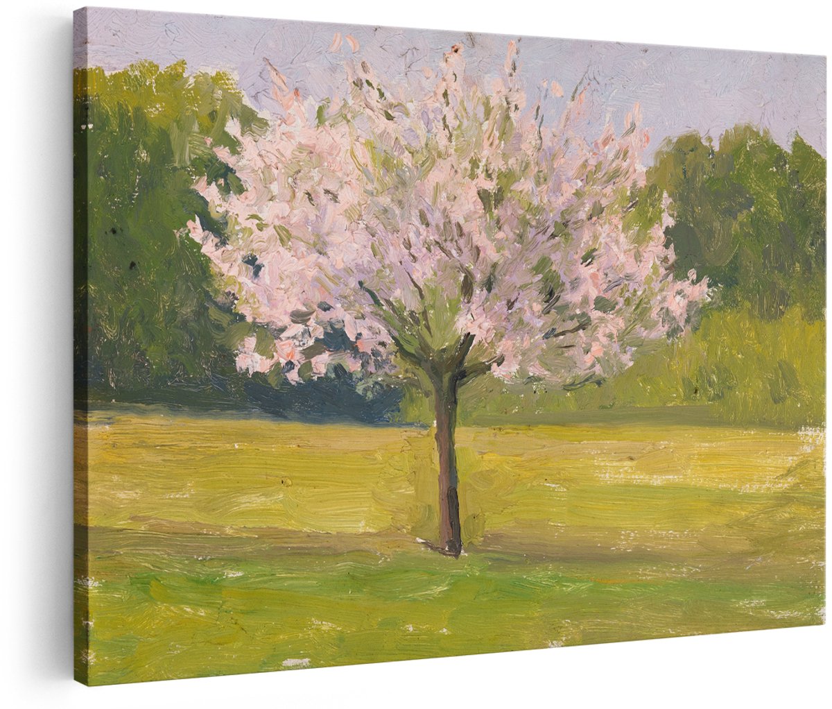 Artaza Canvas Schilderij Bloesemboom - 180x120 cm - Groot - Wanddecoratie Landschap - Muurdecoratie Natuur - Decoratie Roze Boom - Schilderijen Op Canvas