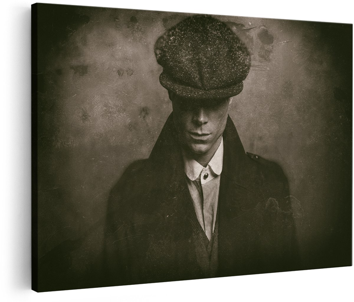 Artaza Canvas Schilderij Engelse Gangster Uit Jaren 1920 cm - Zwart Wit - 180x120 cm - Groot - Wanddecoratie Woonkamer - Schilderijen - Muurdecoratie