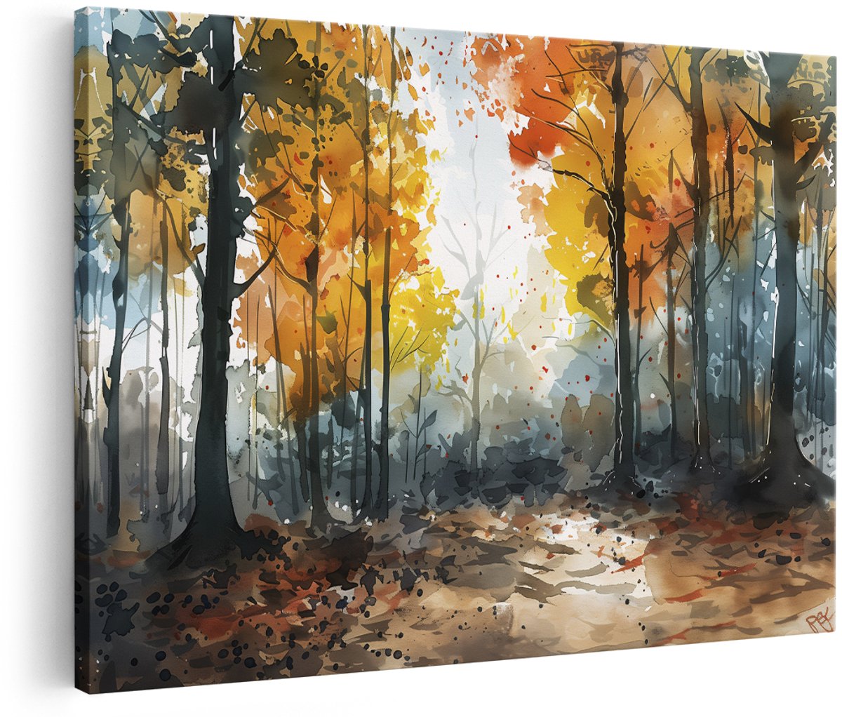 Artaza Canvas Schilderij Herfstbos - 180x120 cm - Groot - Wanddecoratie Natuur - Muurdecoratie Landschap - Schilderijen Op Canvas Bomen