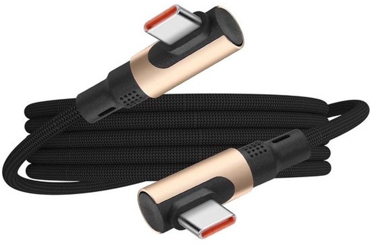 240W USB-C naar USB-C Kabel 90 Graden Hoek - 1.5m Nylon Gevlochten Snel Opladen