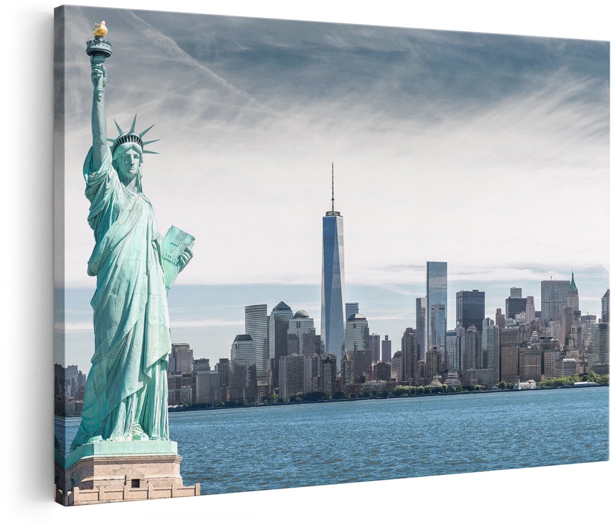 Artaza Canvas Schilderij Vrijheidsbeeld In New York - 180x120 cm - Groot - Wanddecoratie Woonkamer - Schilderijen - Muurdecoratie
