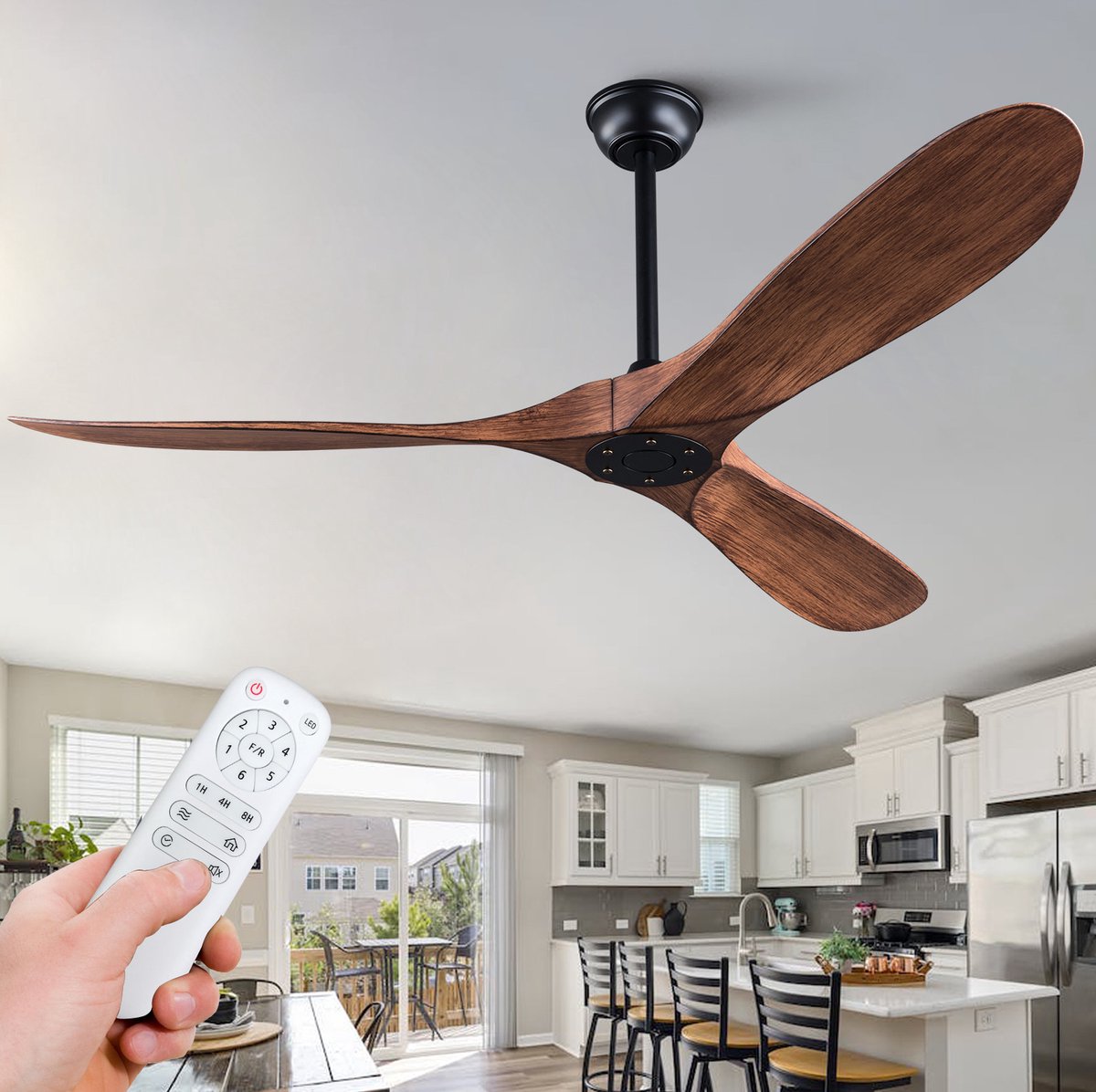 COVREO Plafondventilator 152,4 cm zwart en dark walnut - zonder licht - afstandsbediening - ABS bladen