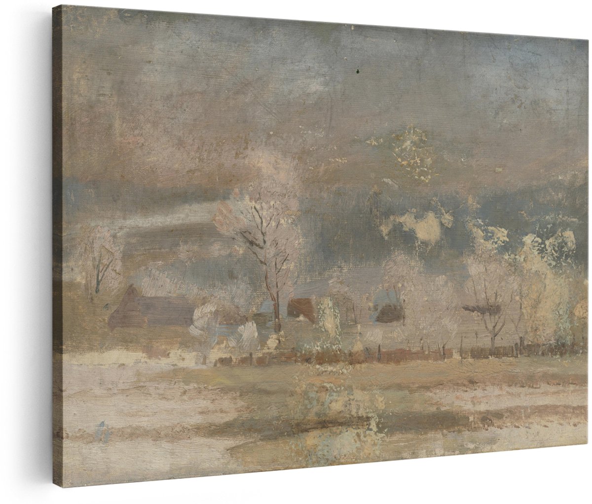 Artaza Canvas Schilderij Winterlandschap - 180x120 cm - Groot - Wanddecoratie Natuur - Muurdecoratie Boerderij - Schilderijen Op Canvas Bomen