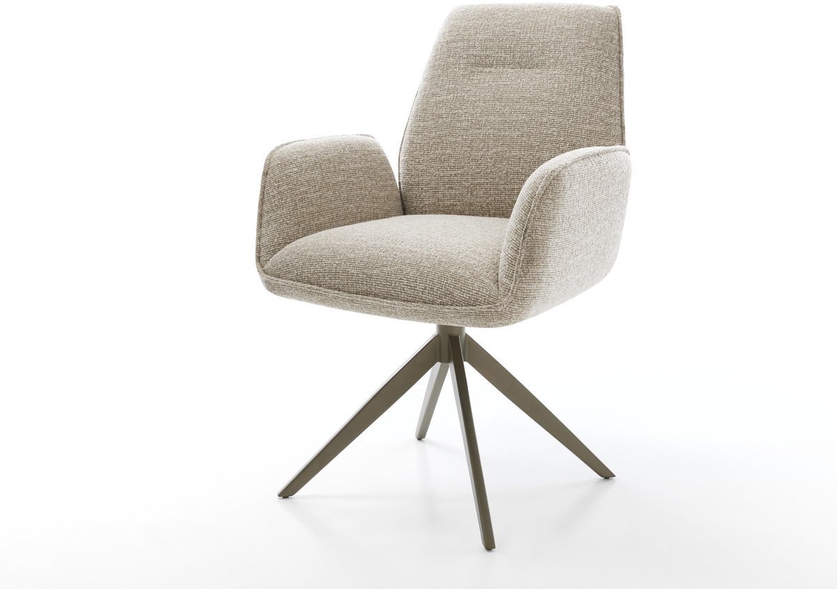 Eetkamerstoel Zoa-Flex kruisframe breed afwerking met titanium geweven stof beige 360° draaibaar rocker-functie pocketveer kern