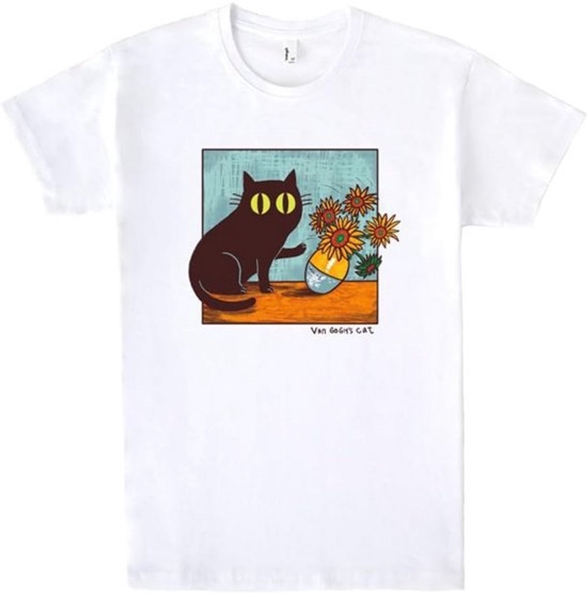 Unisex T-shirt met Korte Mouwen en Artistiek Kattenprint - 100% Katoen