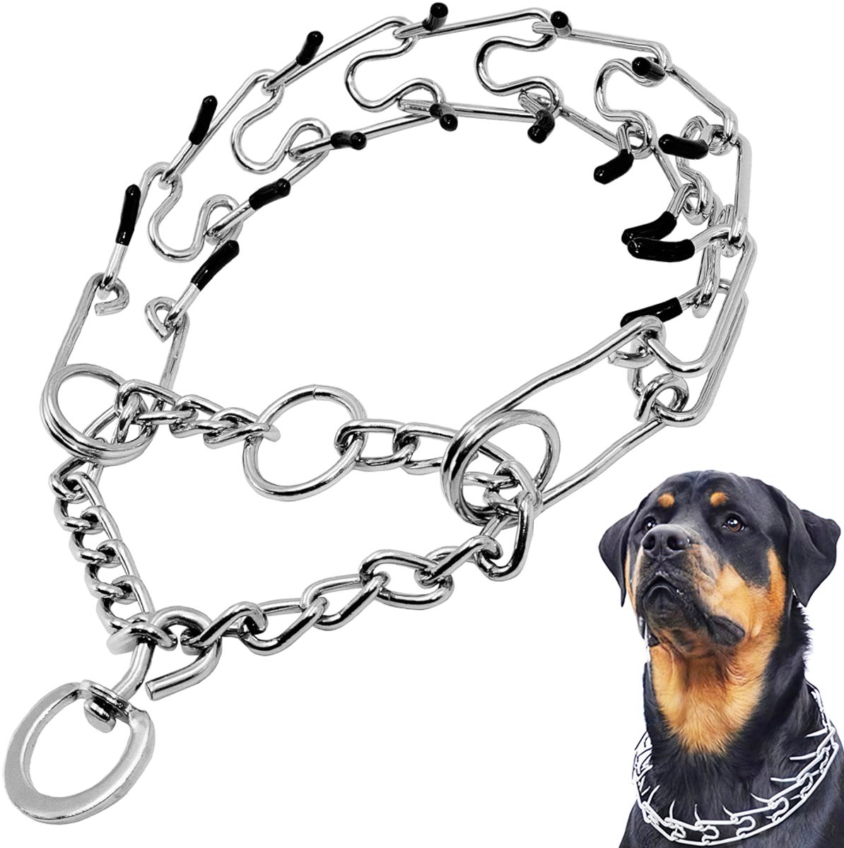 Halsbanden voor huisdieren - Hondenhalsbanden - Trainingshalsbanden - Metalen halsbanden - Met spikes - Veilig en antislip - Afneembare trainingsketting - Geschikt voor honden - 4,0 mm * 44-60 cm - XL-maat - Zilver