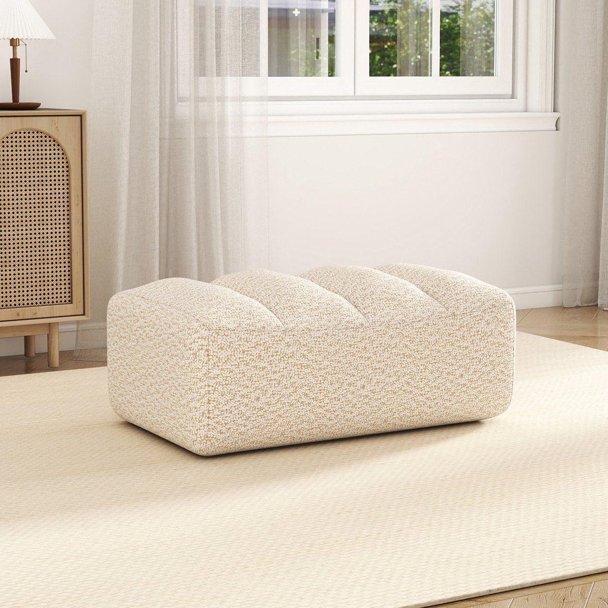 COVREO Voetenbankje 104 x 61 x 45 cm Beige White Stof en schuim, modulair en direct klaar voor gebruik
