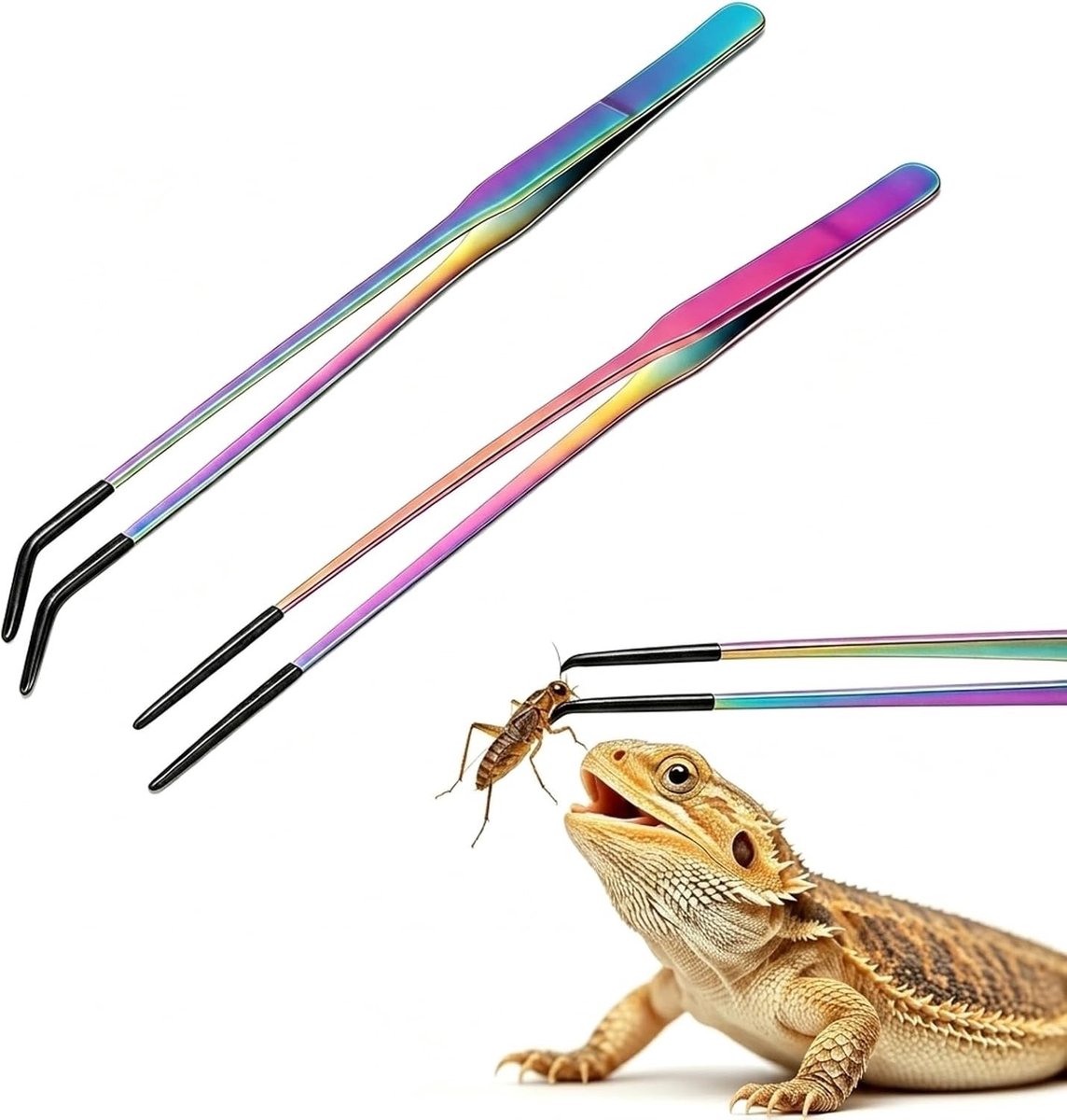 Set van 2 RVS Pinzetten voor Bartagame en Reptielen, 27 cm Lange Aquarium Tangen, Voedingsgereedschap voor Aquariums en Terrariums