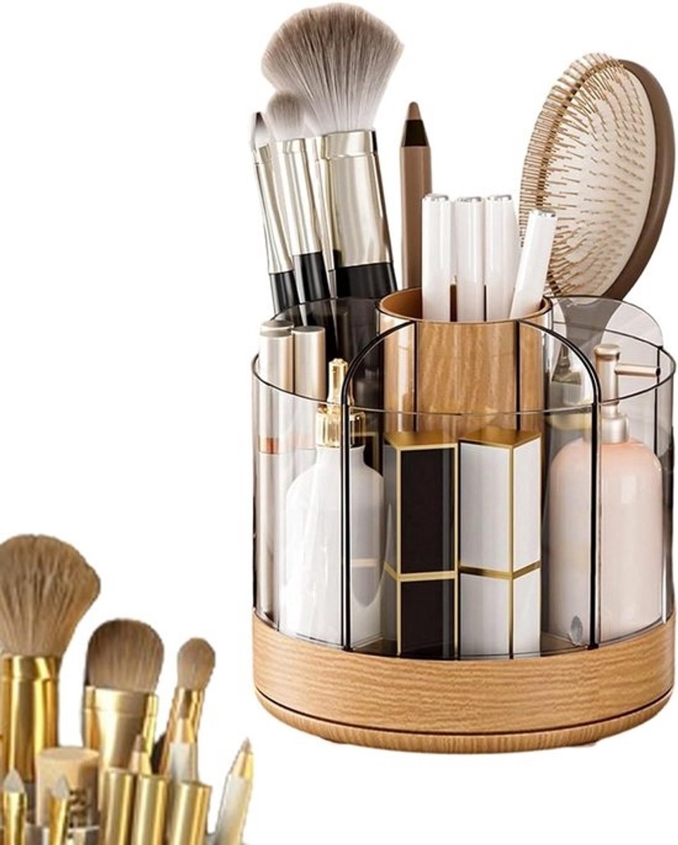 Make-up Organizer - Cosmetica Opberger - Schoonheidsroutine Verbeteren - 360 Graden Roterend - 5.51 Inch - Natuurhout