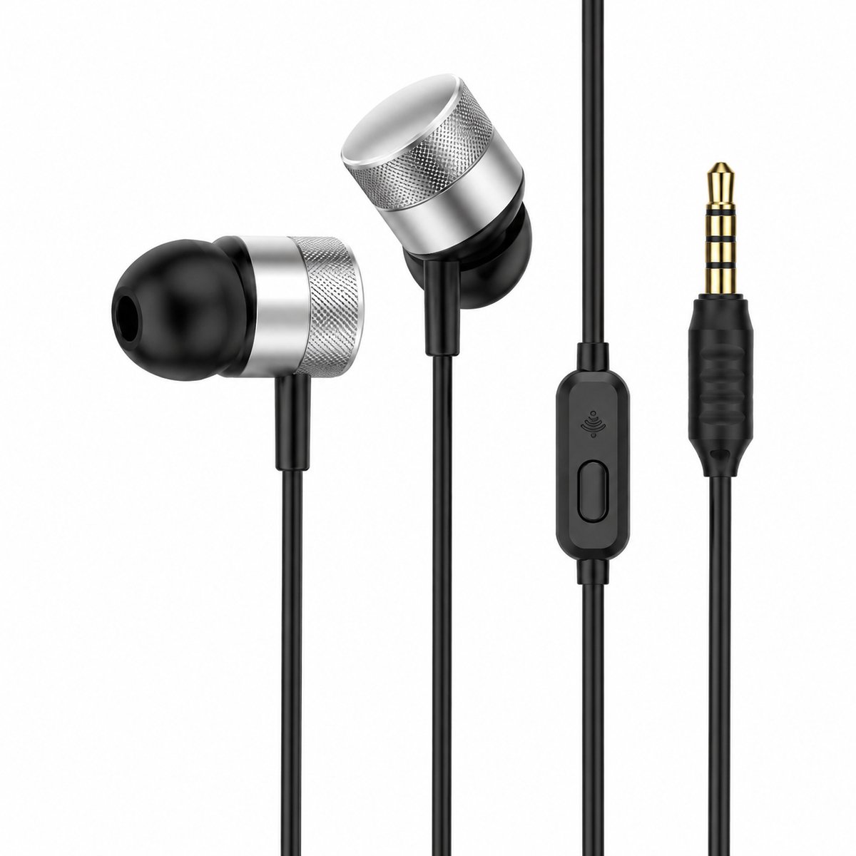 DrPhone SonicBass – Bedrade In-Ear Oordopjes met 3,5 mm AUX – Microfoon – Zilver