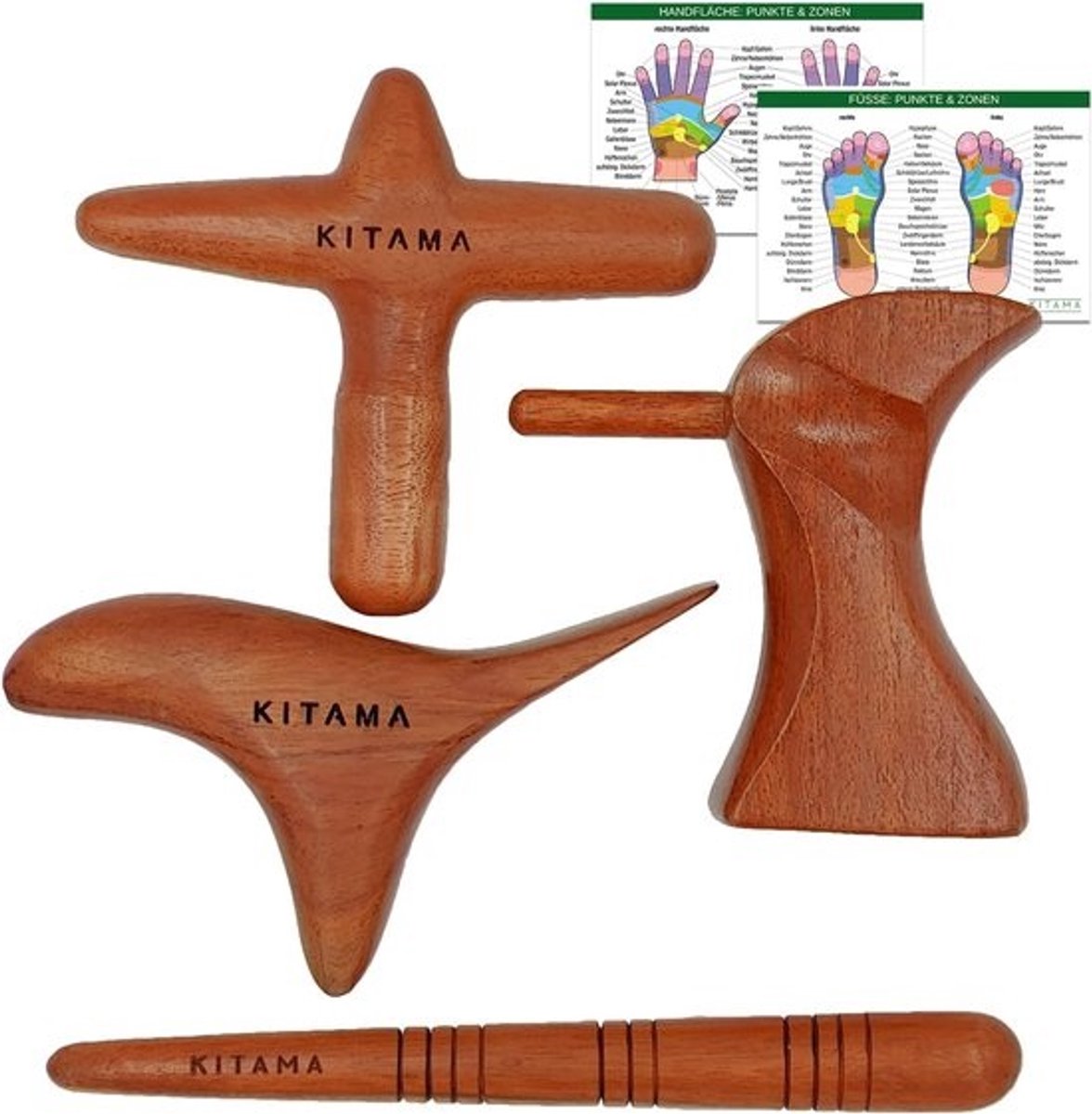 Massagehout Set - Thaise Tools - Zelfmassage Triggerpunten - Origineel Handwerk - 6 Delen - Houtkleur