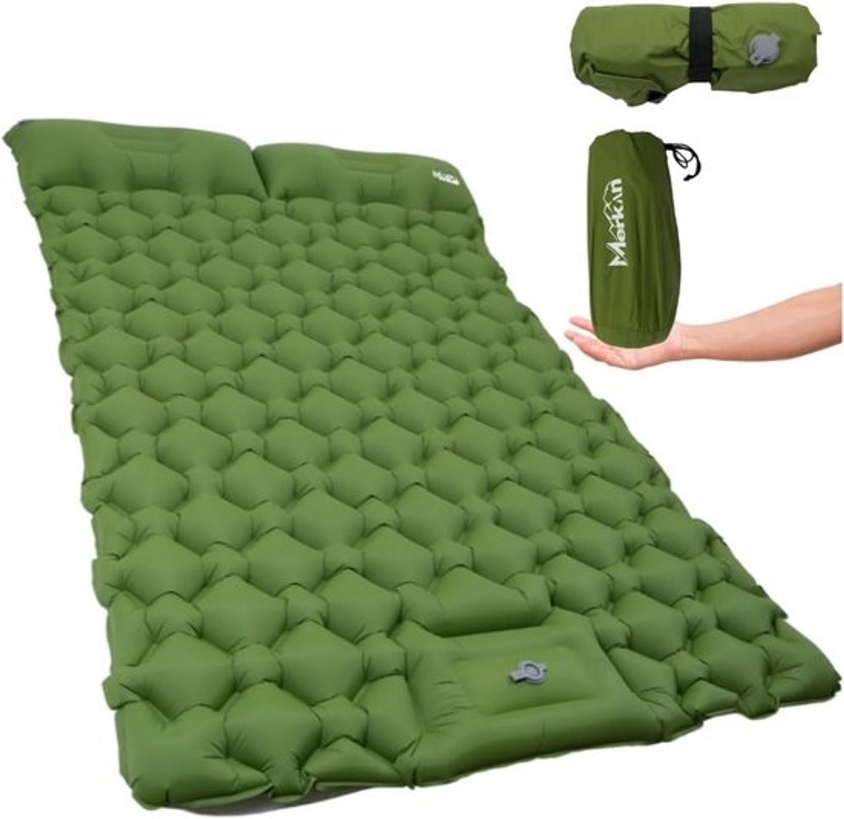 Kampeermatras Dubbel - Slaapmat Voetpomp - Comfortabel Kamperen - Zelfopblazend Verdikt - 190 x 120 cm - Groen