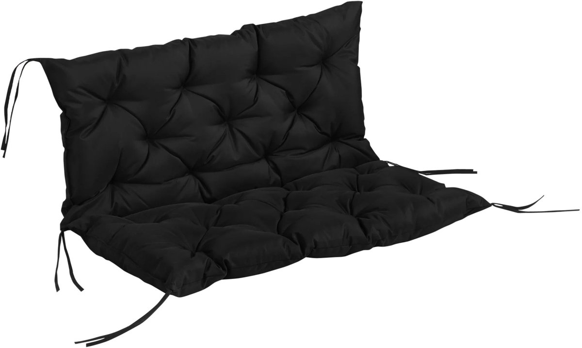 Atlasyx tuinkussens - Bankkussen - Tuinbankkussens - Rugkussen bank - Zitkussen bank - 2-delig - 6 riemen - 100 x 98 x 8cm - Zwart