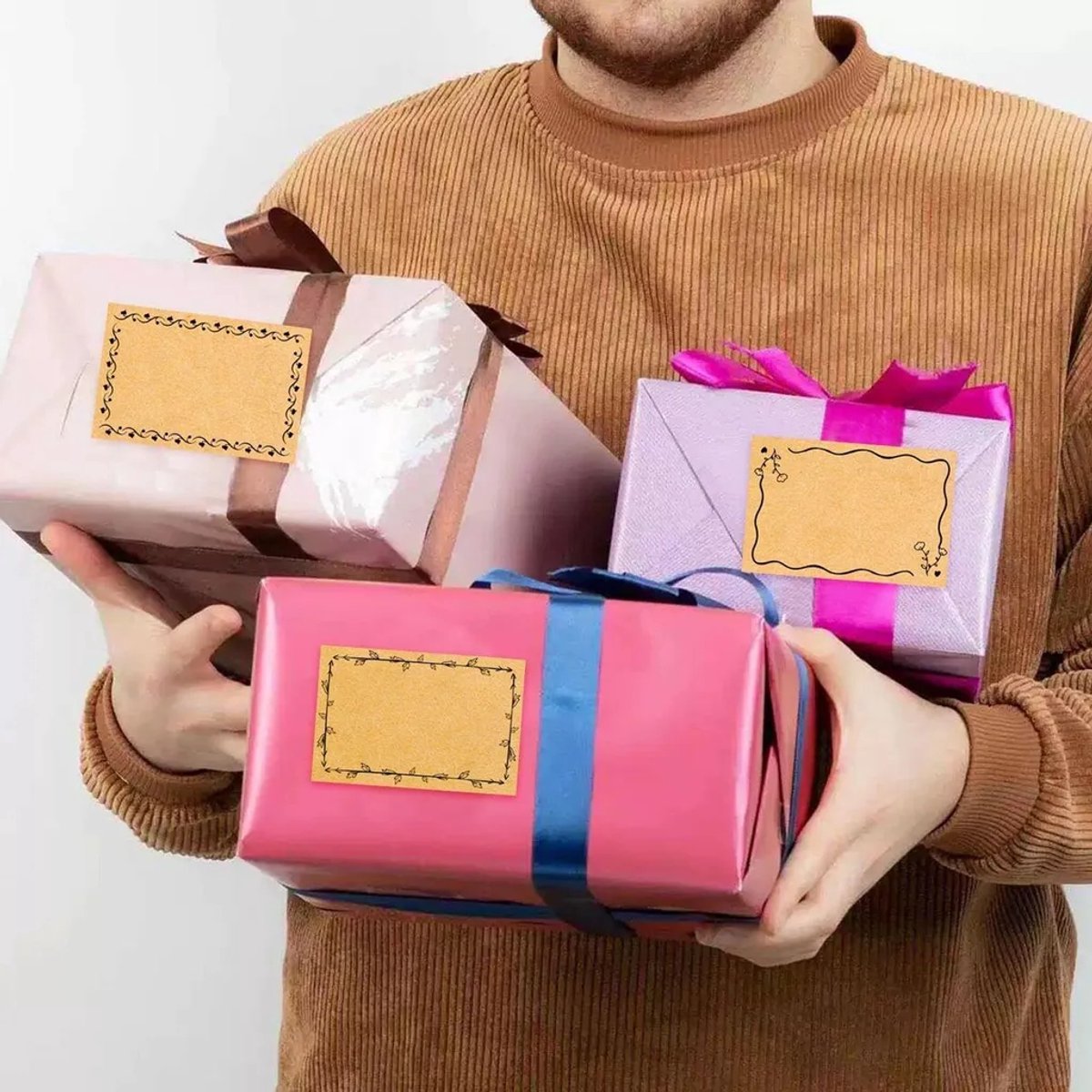 Zelfklevende, beschrijfbare etiketten, 80 vellen kraftpapier, veelzijdig te gebruiken Geschikt voor diverse doeleinden, zoals etiketten Geschikt voor kruidenpotjes, cadeau-etiketten, enz.