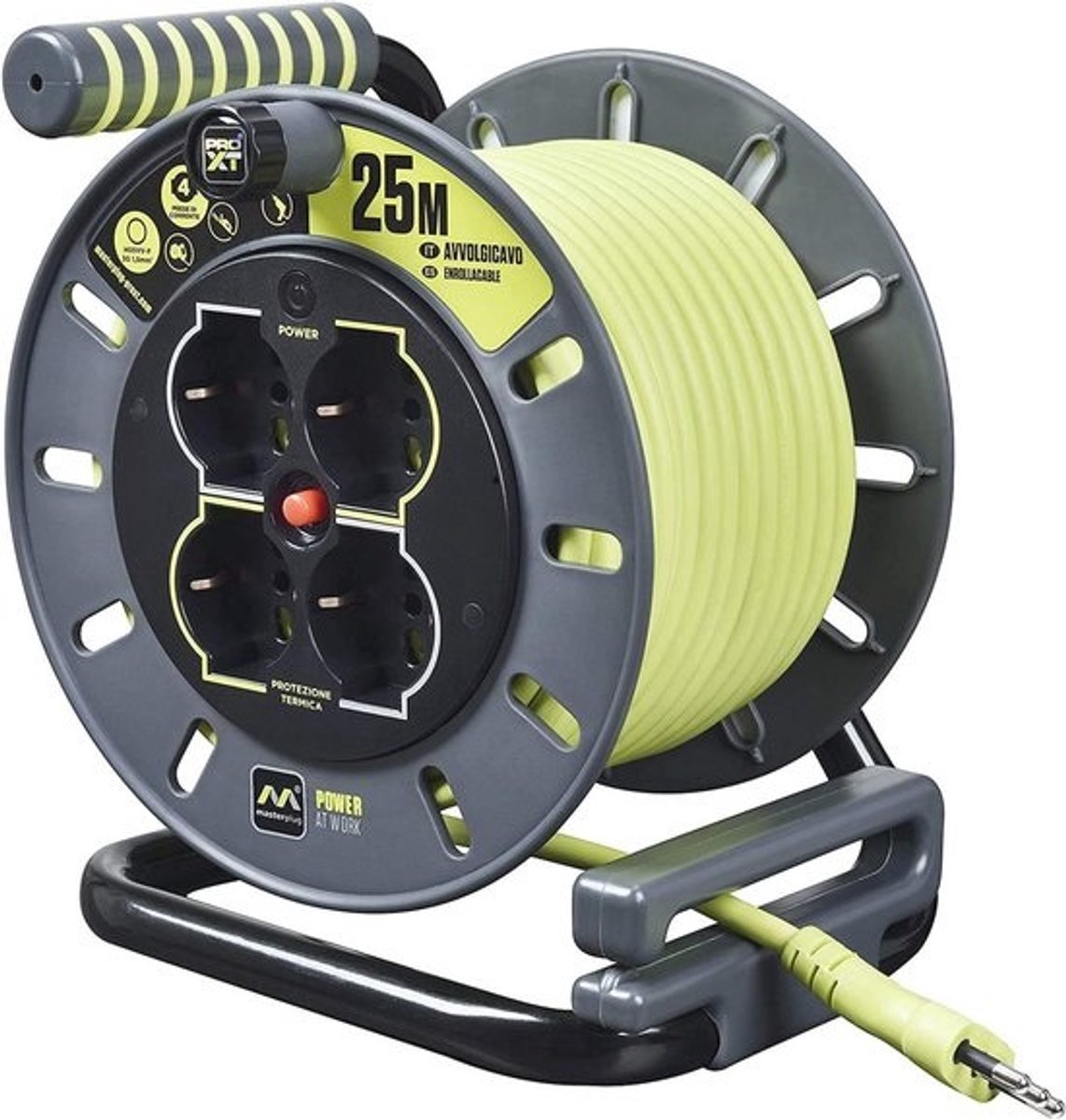 Kabelhaspel 25 m met 4 Stopcontacten en LED-Display