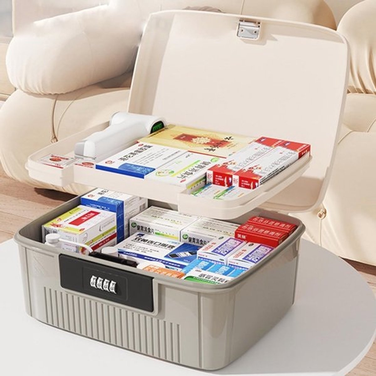 Geneeskunde Opbergdoos,Huishoudelijke Geneeskunde Opbergdoos Organisator,EHBO-doos,Dubbele Lagen Multi Grid Medicine Box,Draagbaar met Deksel Medicijnen Opbergdoos Medicijnkast voor Thuis,School