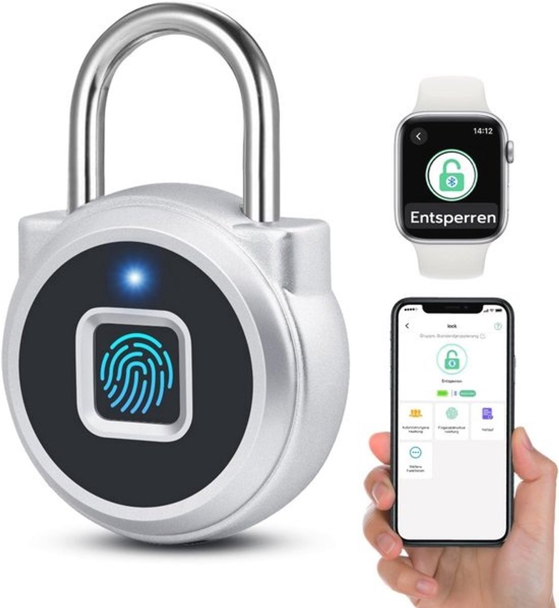 Slim Hangslot met Vingerafdruk en App Ontgrendeling - Waterdicht en Draagbaar voor Koffer en Thuisgebruik