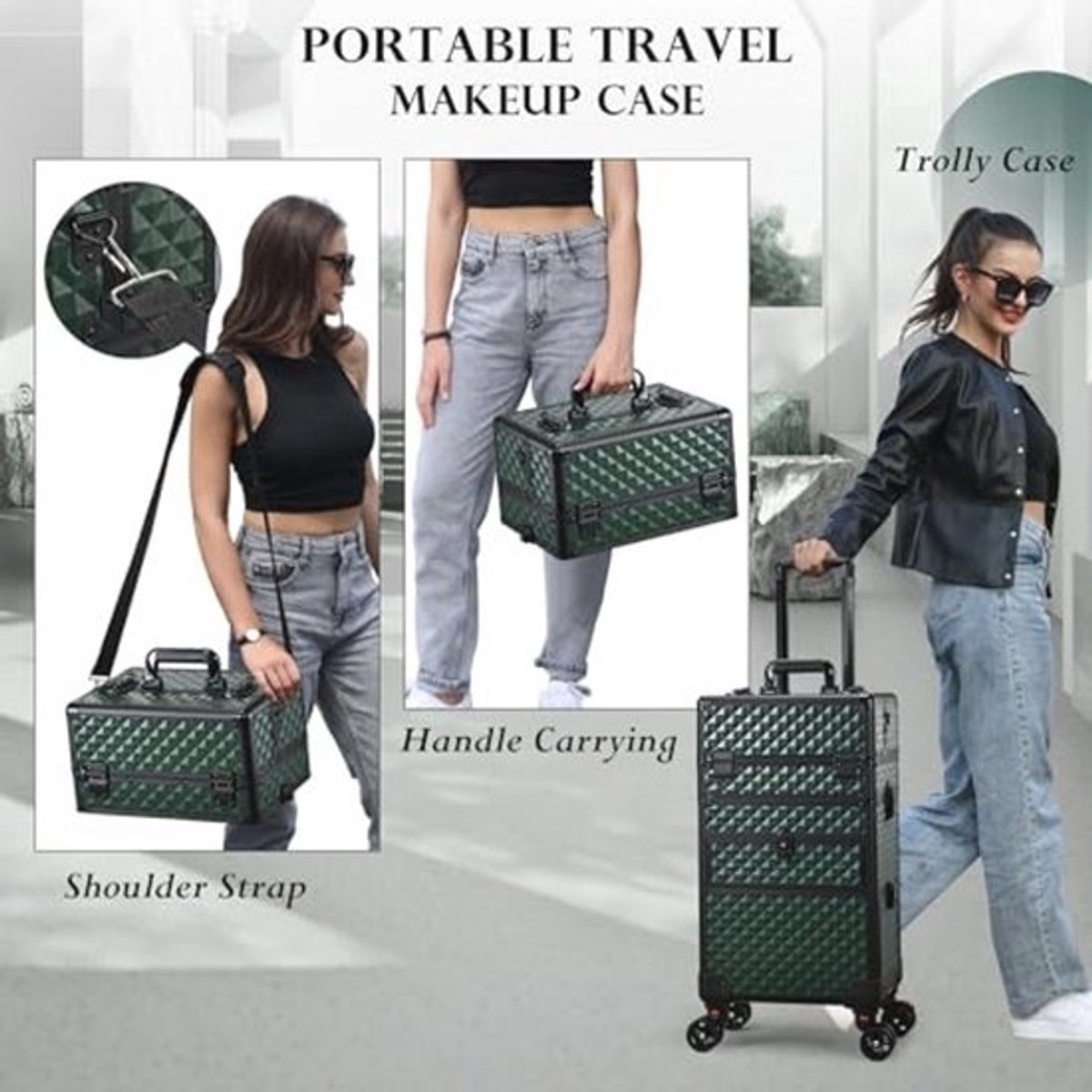 Donkergroene Make-up Trolley met Organisatie voor Cosmetica