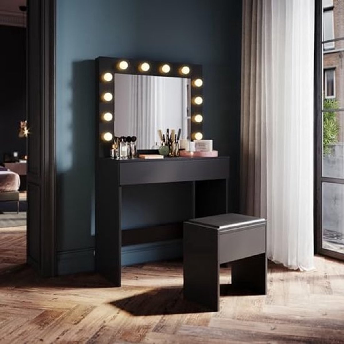Make-uptafel met LED-verlichting en HD-spiegel voor perfecte make-up