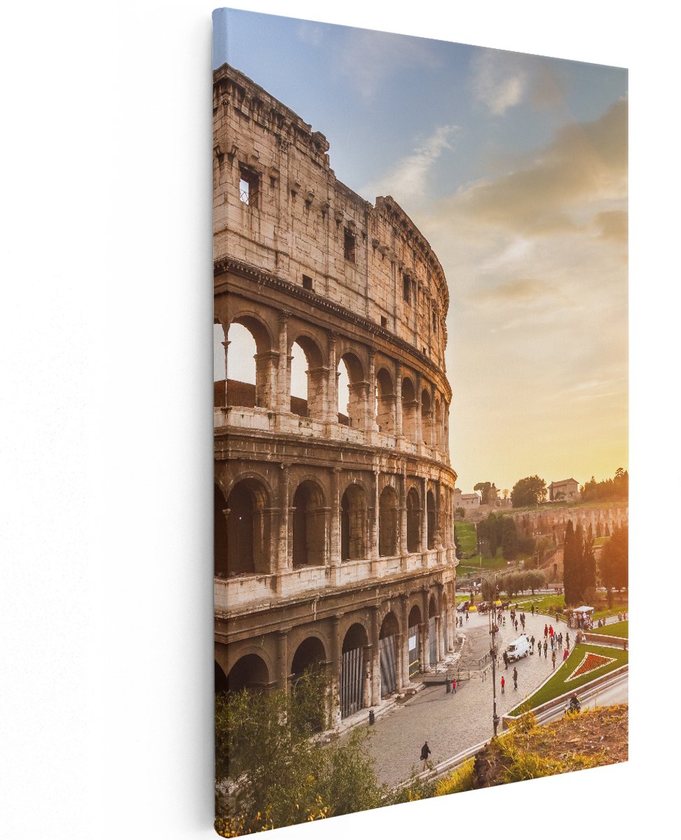 Artaza Canvas Schilderij Colosseum bij Zonsondergang in Italïe - 120x180 cm - Groot - Wanddecoratie Woonkamer - Schilderijen - Muurdecoratie