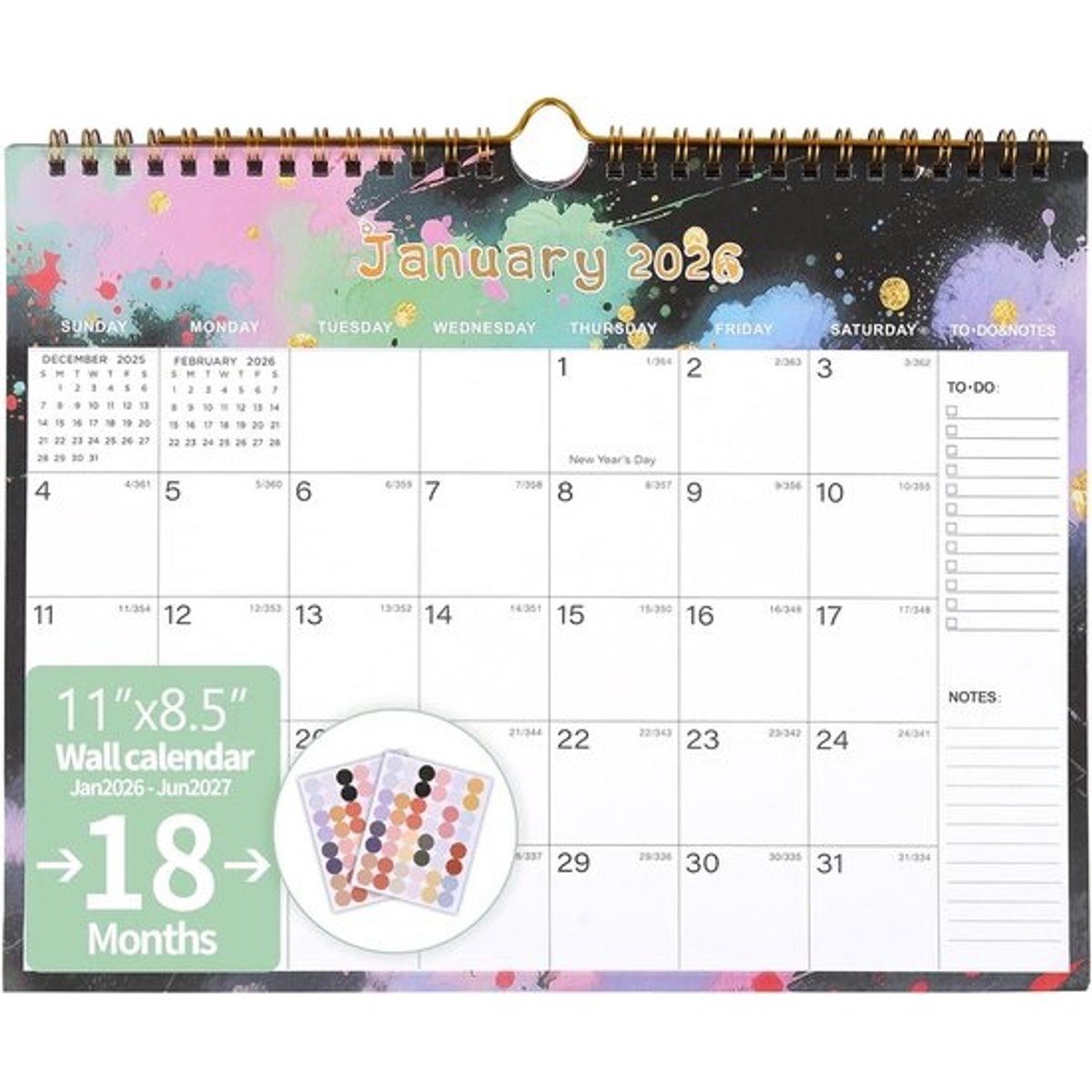 Wandkalender 2026-2027: 18 Maanden Planner van Januari 2026 t/m Juni 2027 - Groot Formaat met Lijntjes