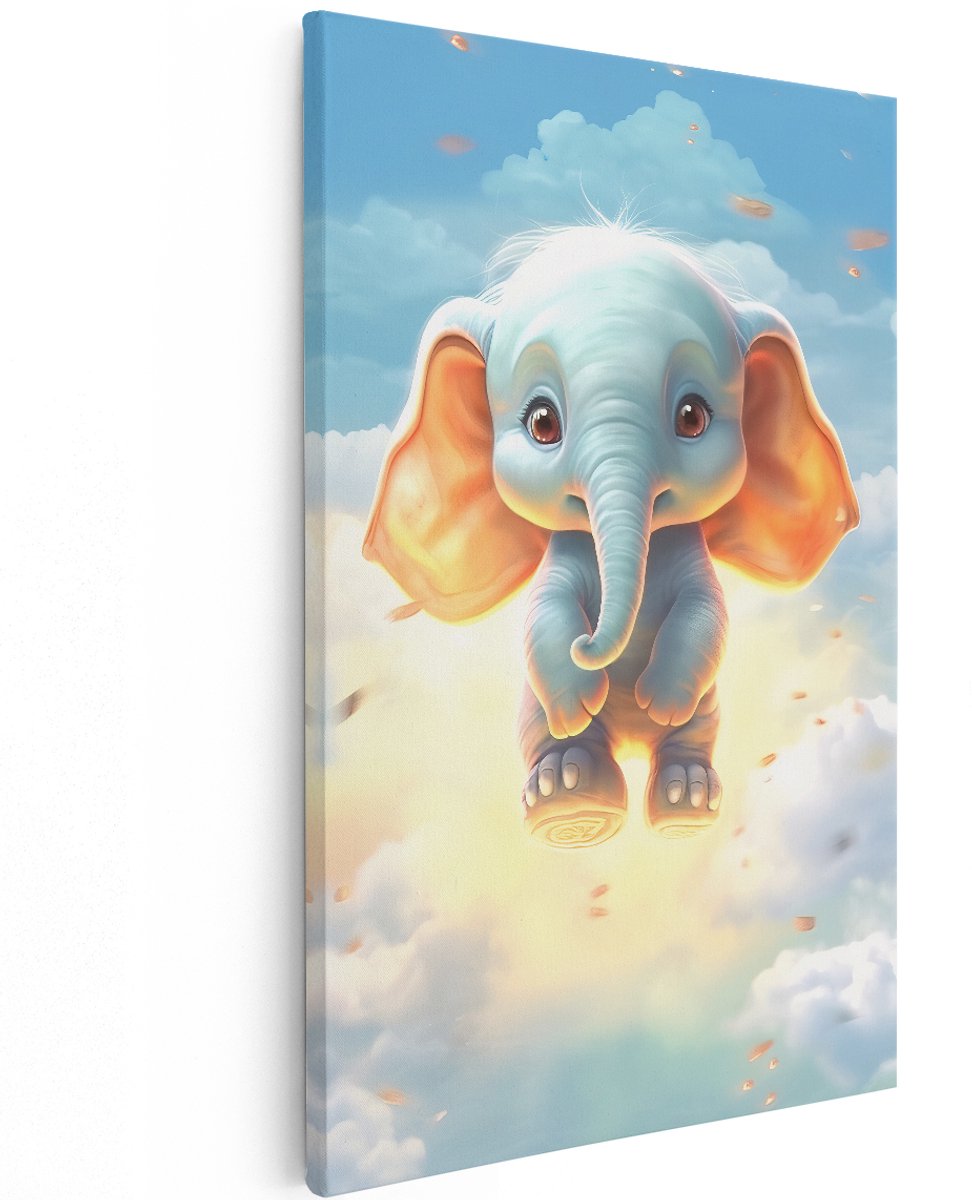 Artaza Canvas Schilderij Baby Olifant in de Wolken - 120x180 cm - Groot - Foto Op Canvas - Wanddecoratie Woonkamer