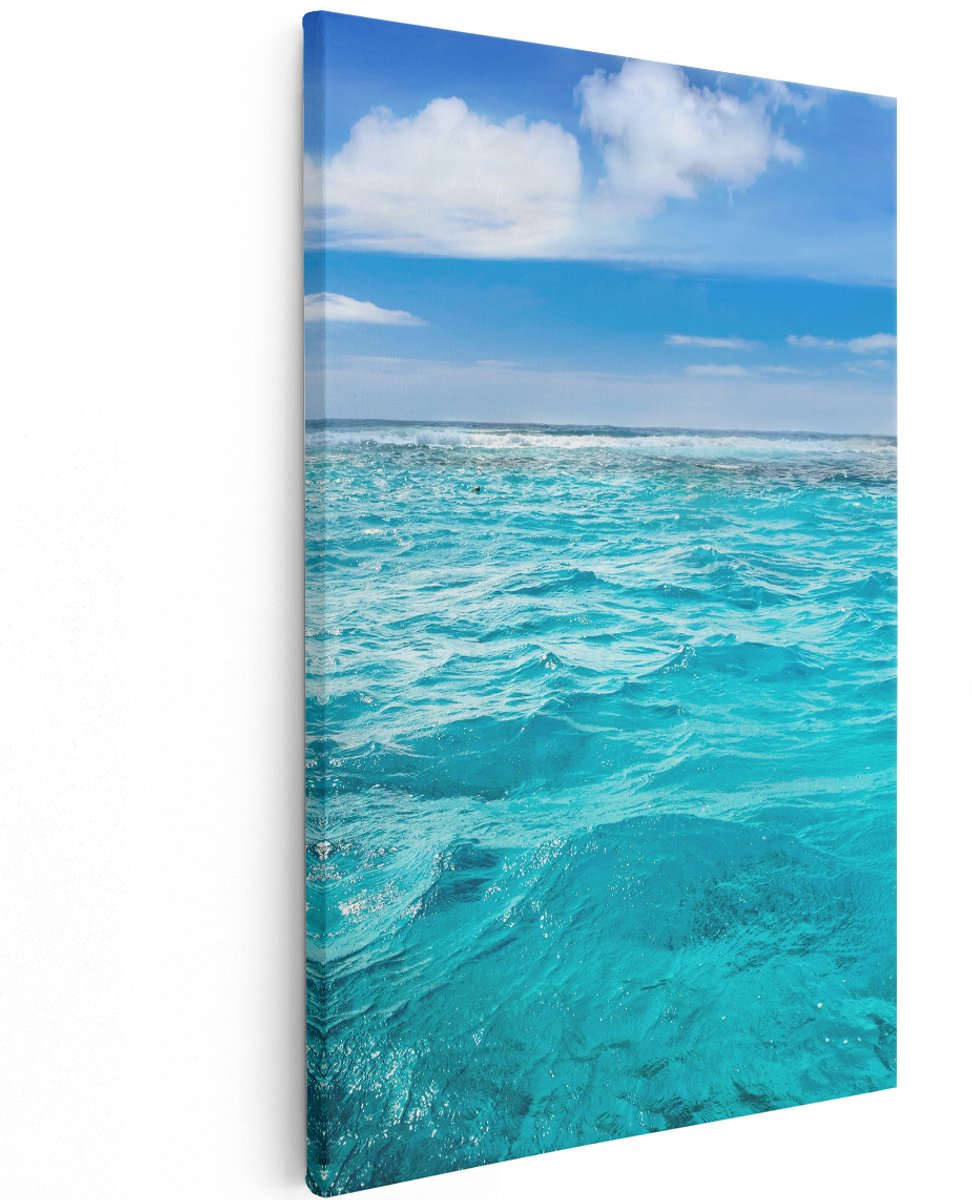 Artaza Canvas Schilderij Blauwe Caribische Zee Water - 120x180 cm - Groot - Wanddecoratie Woonkamer - Schilderijen - Muurdecoratie