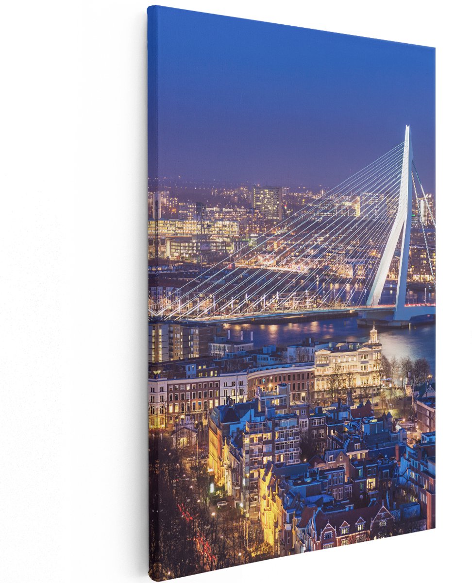 Artaza Canvas Schilderij Rotterdamse Skyline Met De Erasmusbrug - 120x180 cm - Groot - Wanddecoratie Woonkamer - Schilderijen - Muurdecoratie