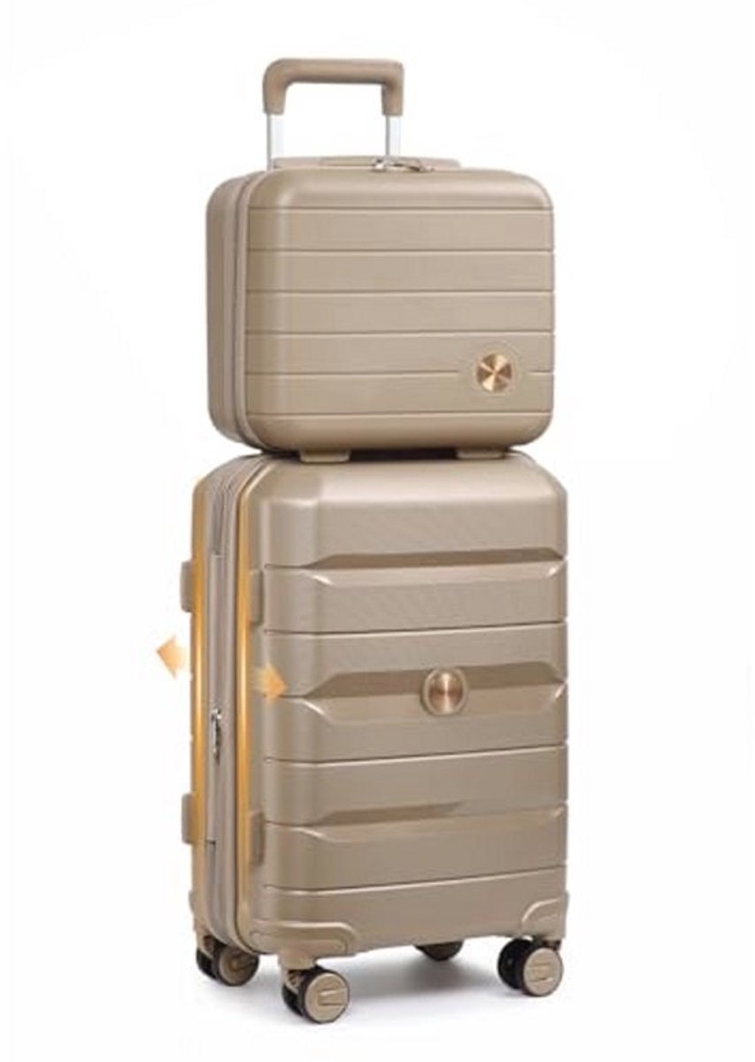 Kofferset Handbagage met Beautycase – Harde Schaal Polypropyleen Trolley met TSA Slot en 4 Dubbele Wielen