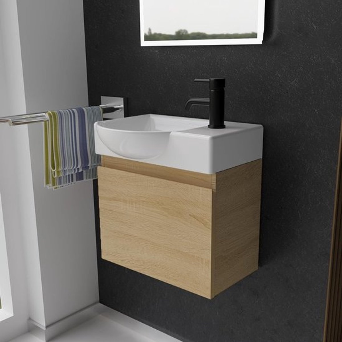 Kleine Wastafel met Onderkast voor Gastentoilet - Ruimtebesparend Badkamermeubel 45 cm