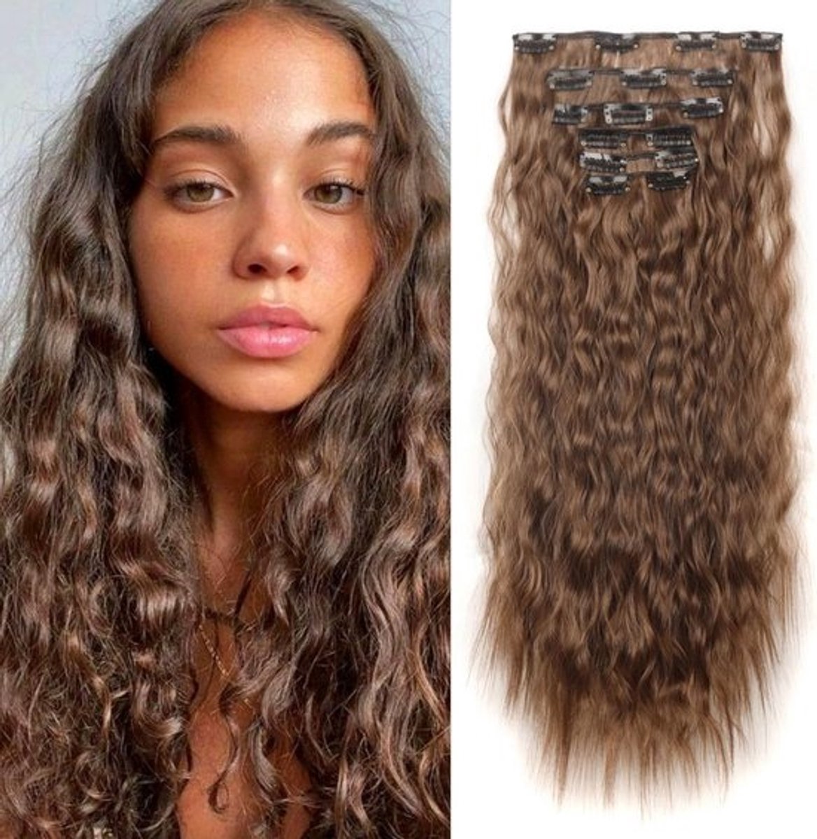 20 Inch Lange Golvende Clip-In Haarverlengingen Synthetisch Nephaar voor Dames