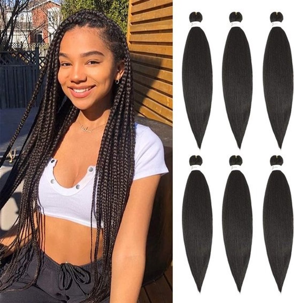 Vooruitgerekt Gevlochten Haarverlenging - 26 Inch Synthetische Braid met Yaki Textuur, 6 Stuks
