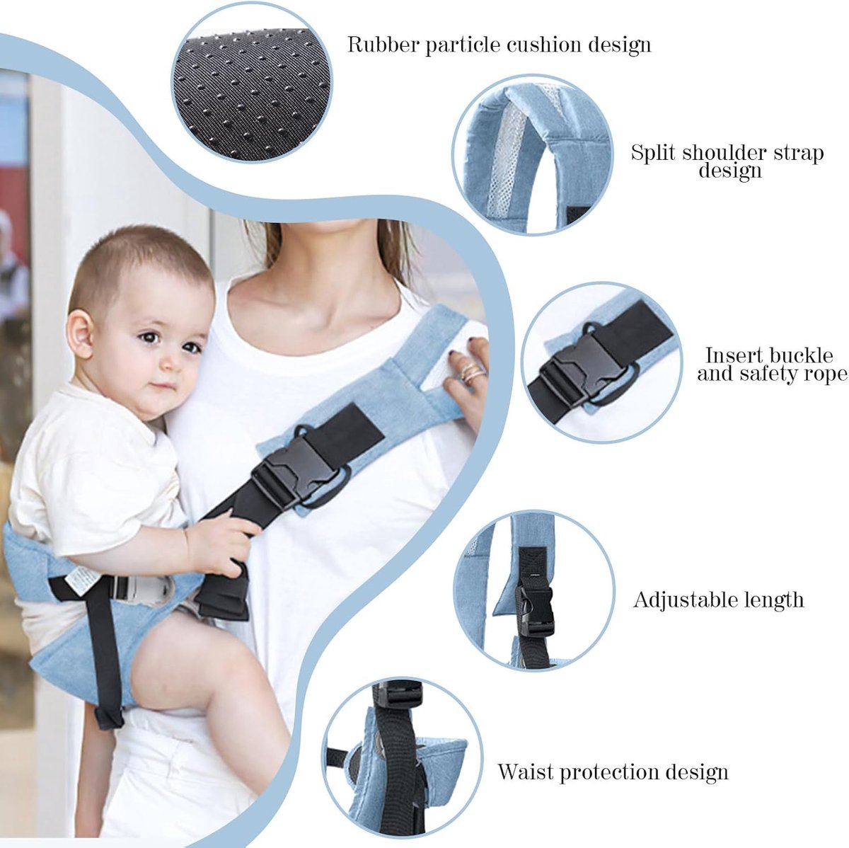Heupdrager Baby - Draagzak - Comfortabel Dragen - Ergonomisch Ontwerp - Tot 25 kg - Blauw – foto 6