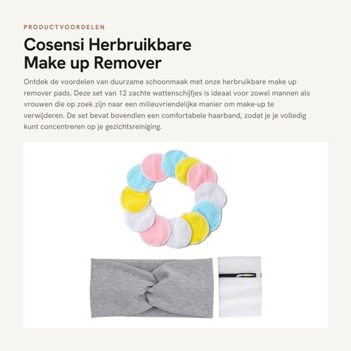 Dailygoods- Make-up Remover Pads 12 Stuks - Herbruikbaar Wattenschijfje - Bamboevezel/Kristalfluweel - Inclusief Haarband - Geschikt voor Gezicht/Oog/Lip Reiniging - Diameter 8,5 cm - Wattenschijfjes