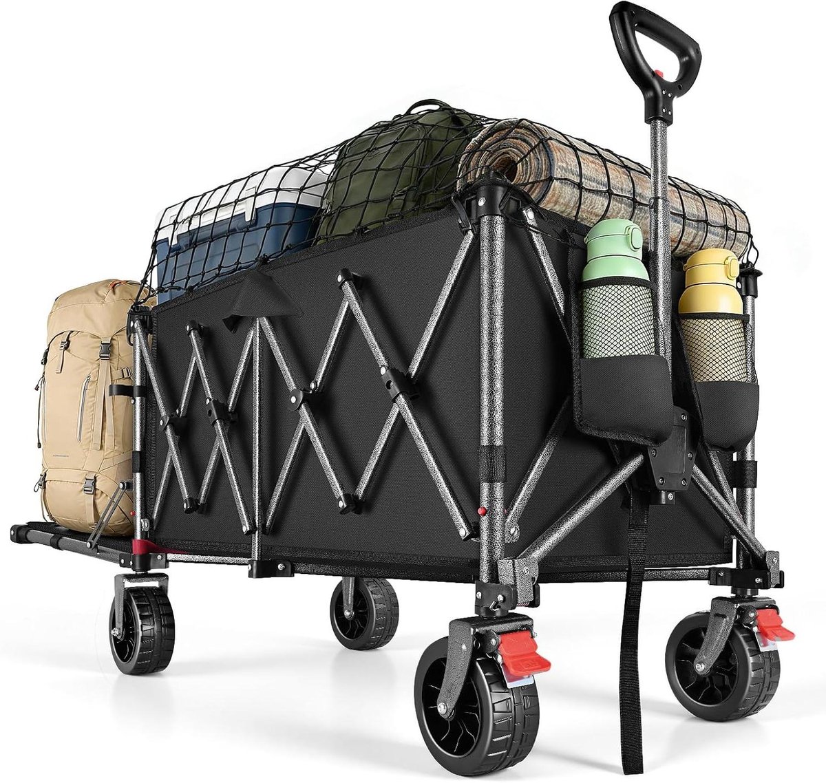 Opvouwbare Bolderkar - Strandwagen Tuinwagen - Spullen Vervoeren - 4-weg Vouwsysteem - 160 Liter - Zwart