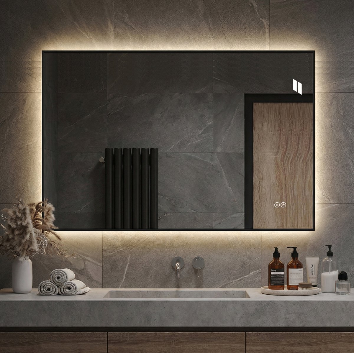 MODFU - Led Badkamerspiegel - Aluminiumframe - Wandspiegel - Rechthoek - 70 X 50 Cm