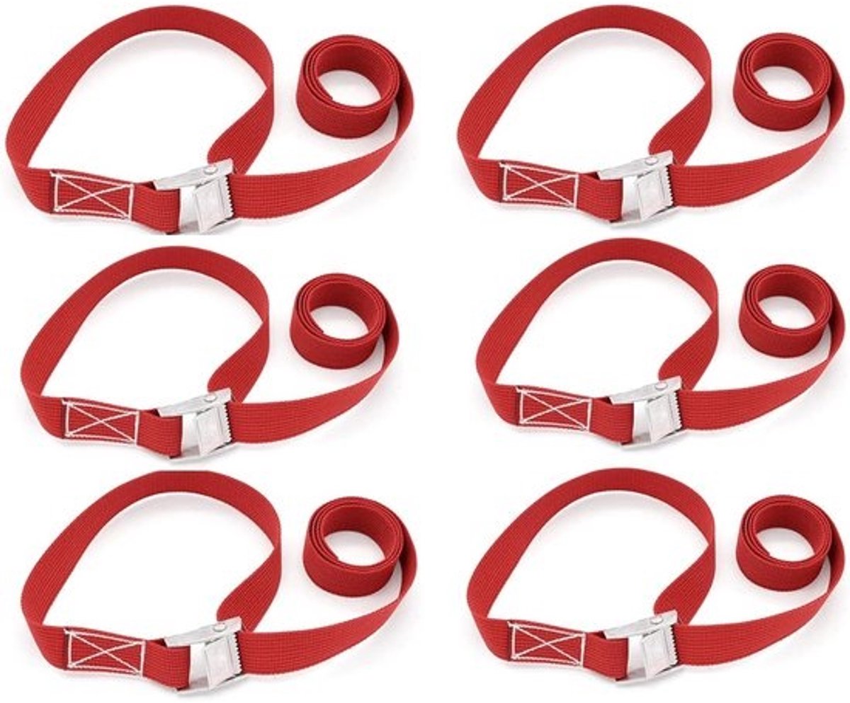 Spanbanden Set - Sjorbanden Clipsluiting - Vracht Vastzetten - Metalen Gesp - 6 Stuks 1 Meter - Rood