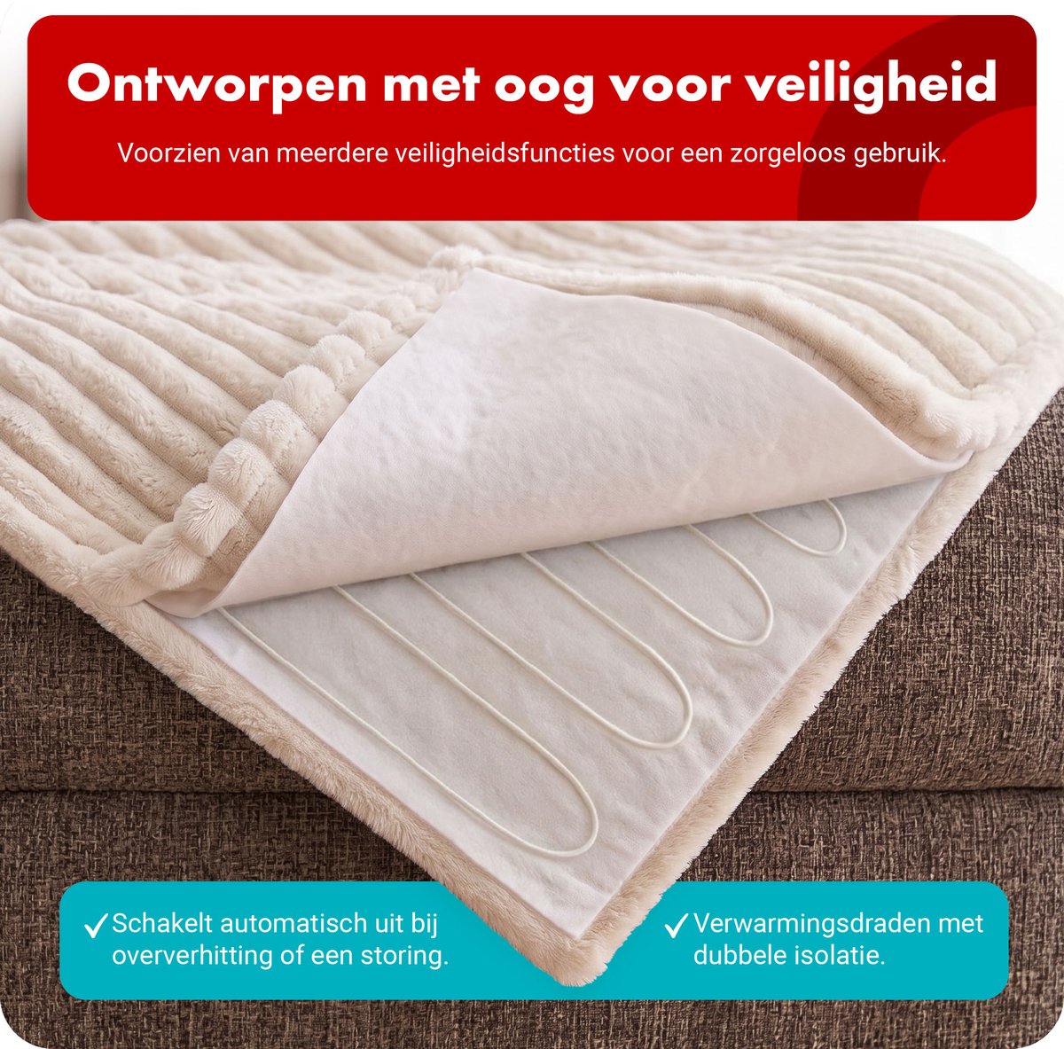 Tomado TEB1805C - Elektrische deken - Omslagdeken - Warmtedeken - Imitatiebont - 180 x 130 cm - Eenpersoons - Beige – foto 8