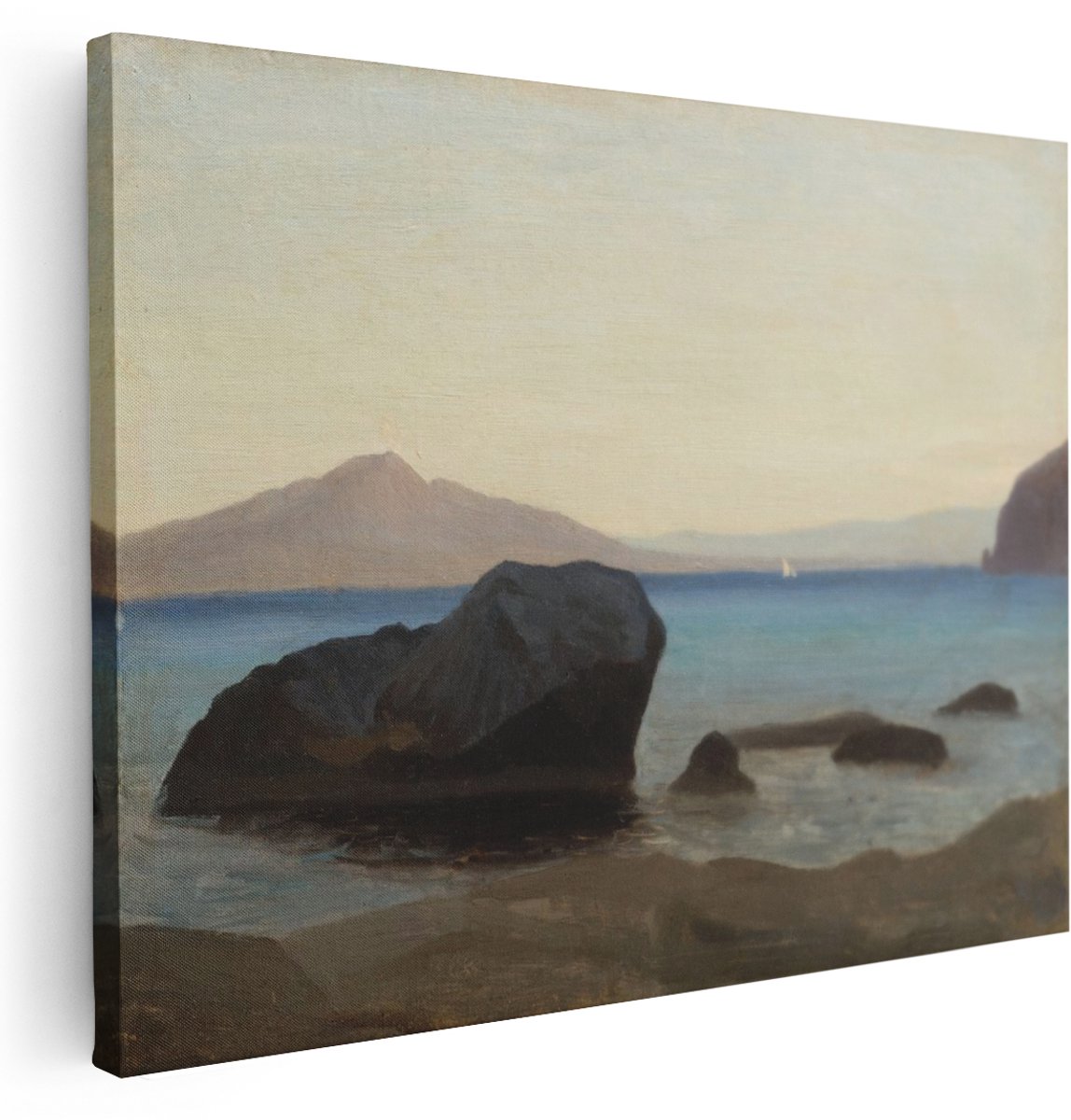 Artaza Canvas Schilderij Kustlandschap - 160x120 cm - Groot - Wanddecoratie Rotsen Aan Zee - Muurdecoratie Berg Vesuvius - Schilderijen Op Canvas Natuur