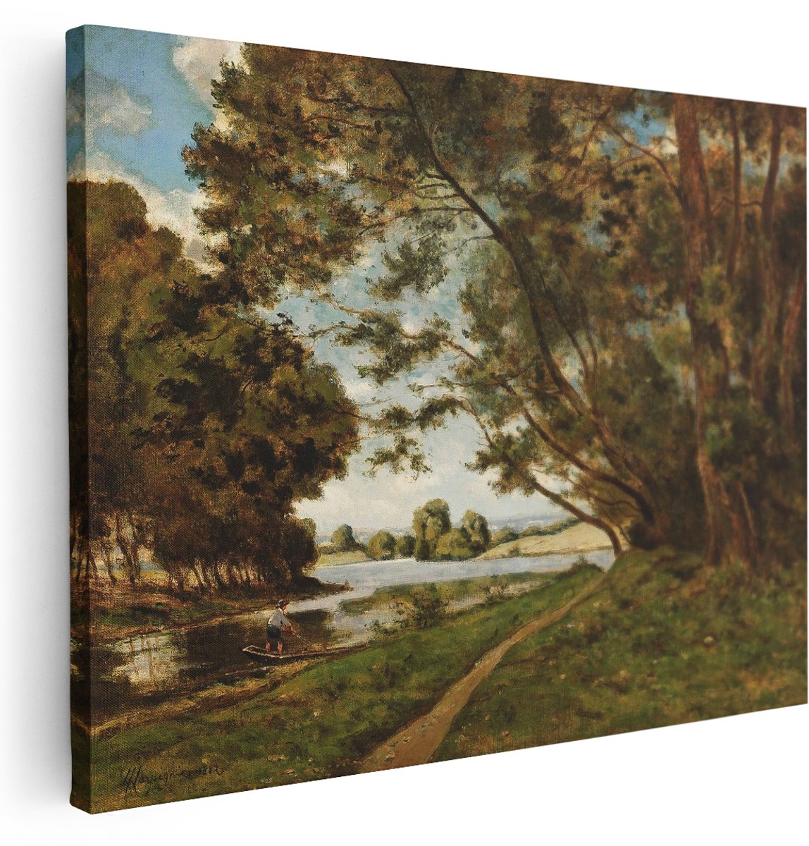 Artaza Canvas Schilderij Natuur - 160x120 cm - Groot - Wanddecoratie Bos - Muurdecoratie Landschap Rivier - Decoratie Boom Woonkamer - Kamer Accessoires