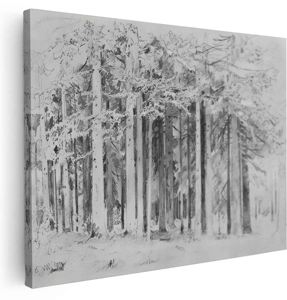 Artaza Canvas Schilderij Bomen - 160x120 cm - Groot - Wanddecoratie Bos Schets - Muurdecoratie Natuur Zwart Wit - Schilderijen Op Canvas Landschap