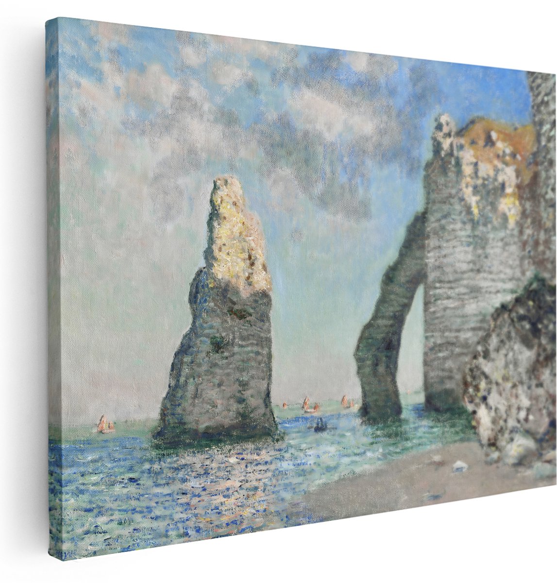 Artaza Canvas Schilderij Kliffen Étretat - 160x120 cm - Groot - Wanddecoratie Monet - Muurdecoratie Kust - Kamer Accessoires Landschap