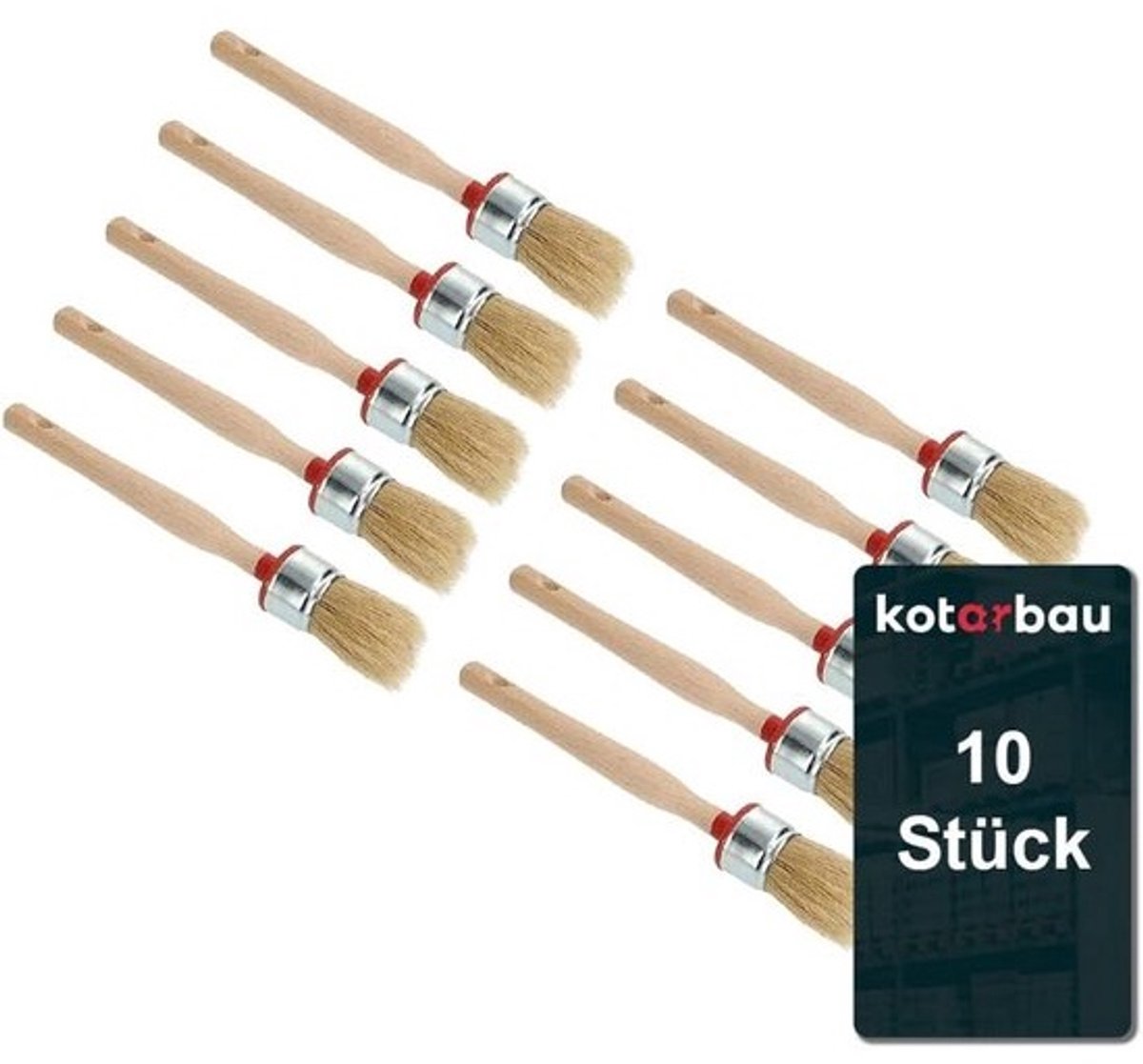 Set van 10 Ronde Schilderkwasten voor Lak en Lazuur - Houten Handvat
