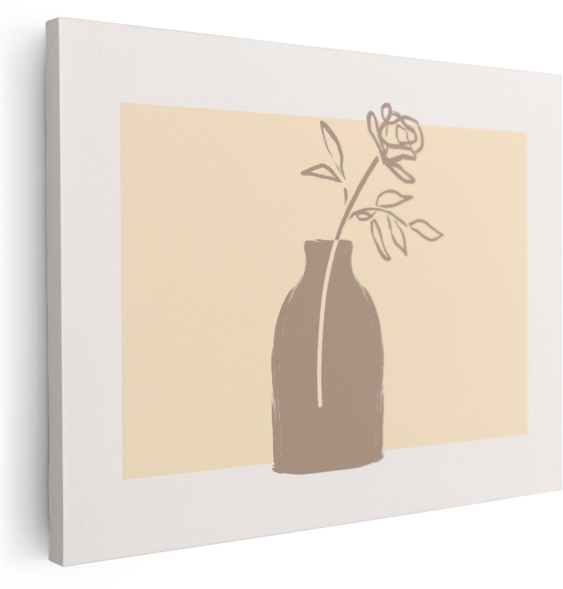 Artaza Canvas Schilderij Lijntekening Roos - 160x120 cm - Groot - Wanddecoratie Bohemian - Muurdecoratie Vaas - Schilderijen Bloemen Slaapkamer