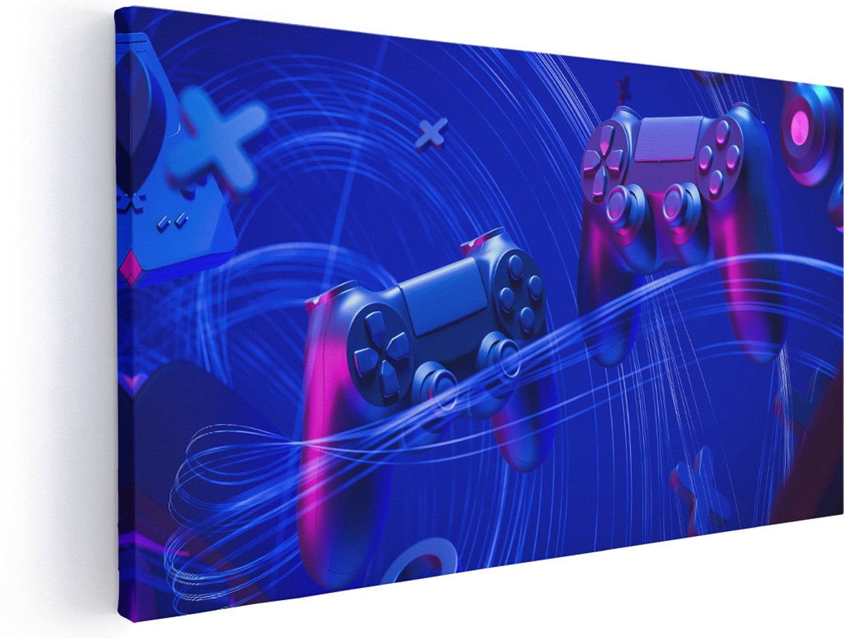 Artaza Canvas Schilderij Twee Gaming Controllers - Gamen - 180x90 cm - Groot - Wanddecoratie Woonkamer - Schilderijen - Muurdecoratie