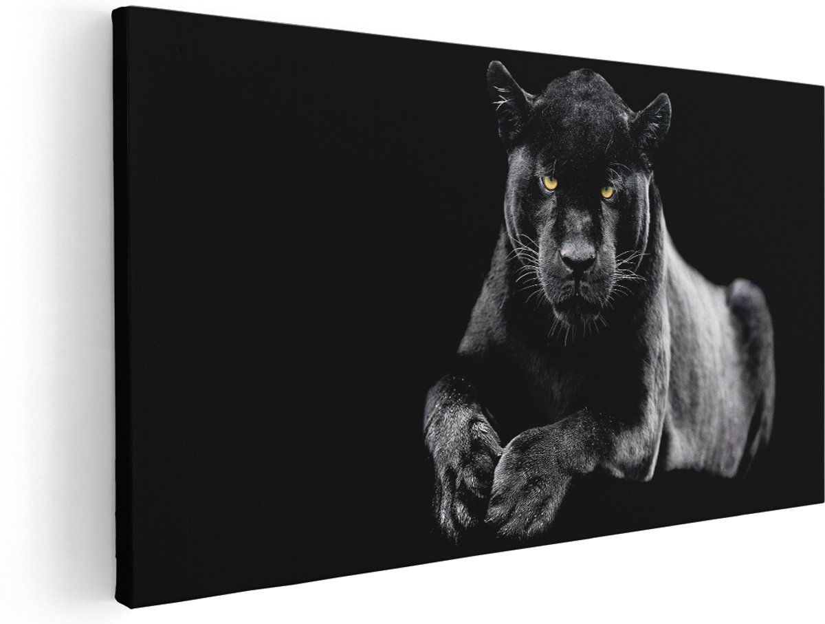 Artaza Canvas Schilderij Zwarte Panter - 180x90 cm - Groot - Wanddecoratie Woonkamer - Schilderijen - Muurdecoratie