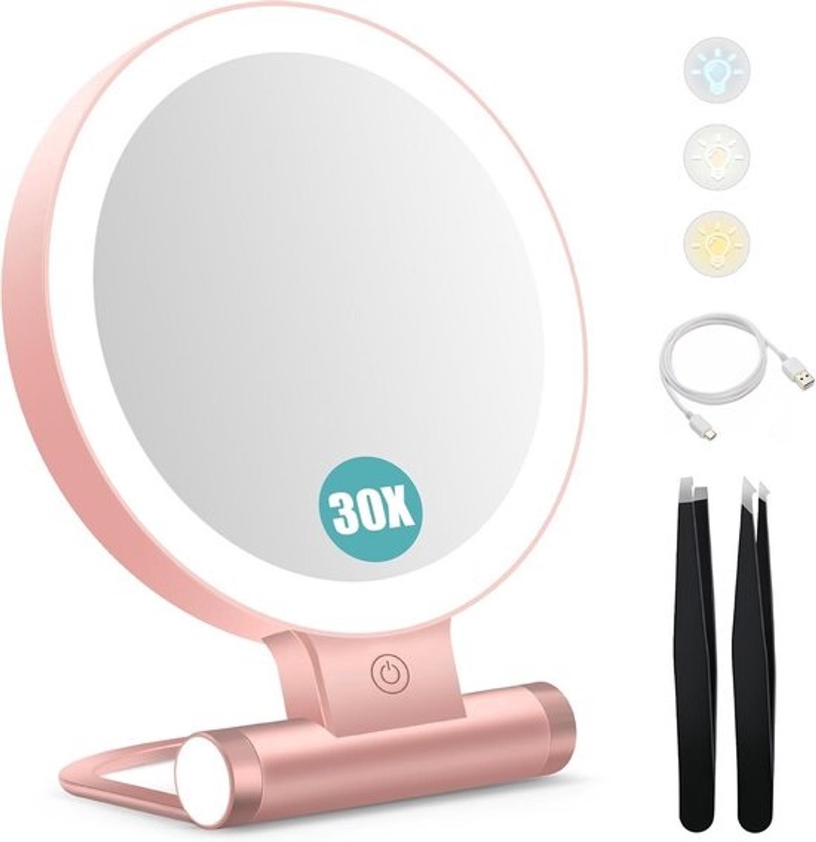 Vergroot Make-up Spiegel met LED Verlichting, Oplaadbaar en Opvouwbaar voor Reizen