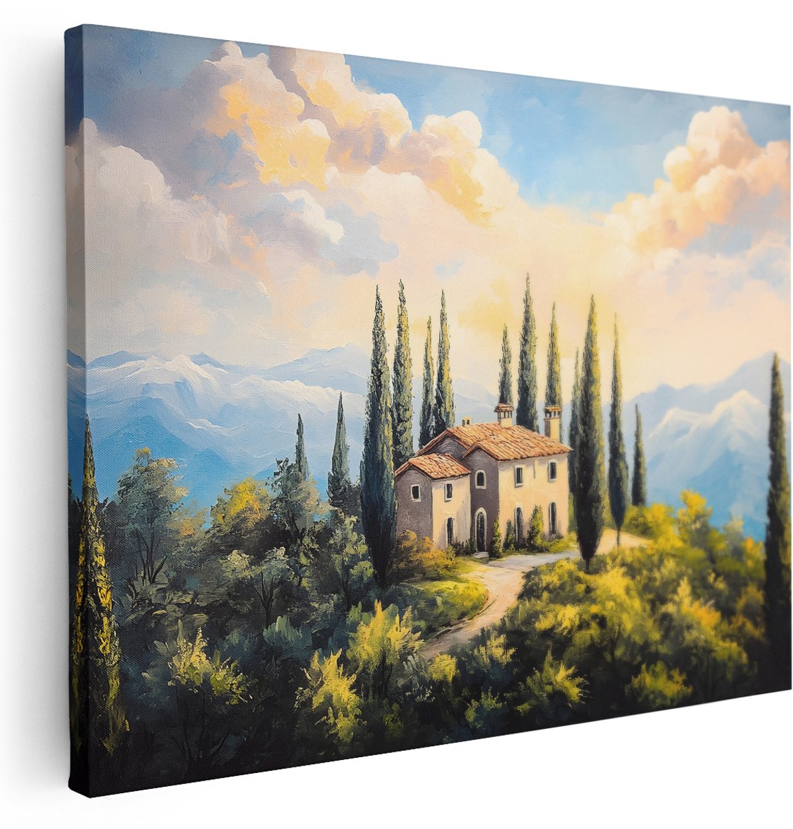 Artaza Canvas Schilderij Toscane - 160x120 cm - Groot - Wanddecoratie Landschap - Muurdecoratie Mediterraan Landhuis - Schilderijen Op Canvas Natuur